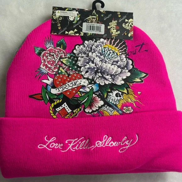 Ed Hardy Vibrant Pink and Black Women’s Hats Pink ed hardy hat - Gem main image 2